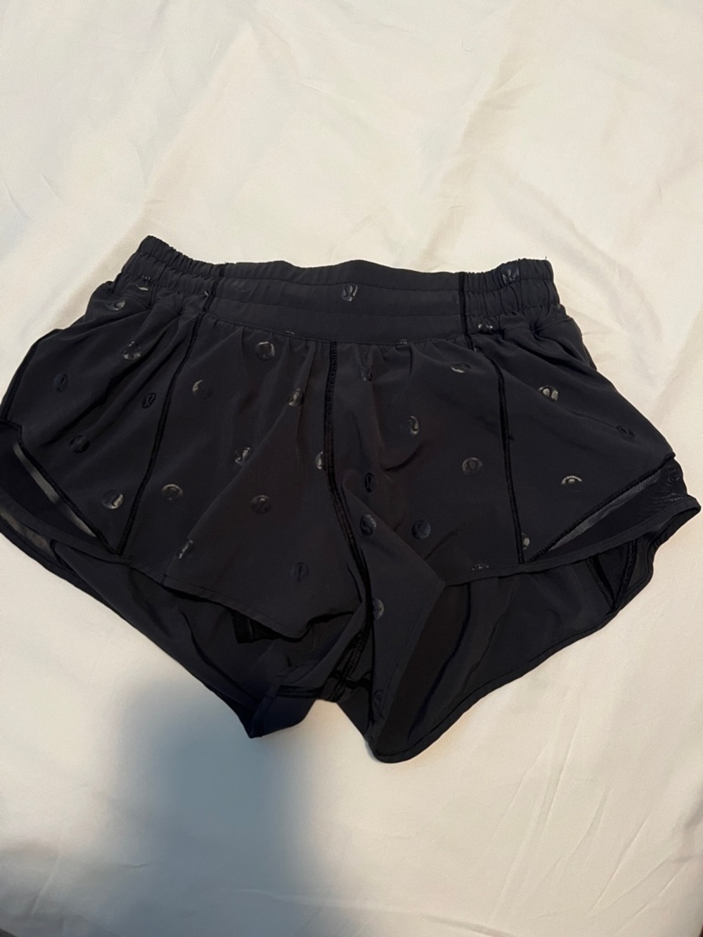 Hotty hot lululemon athletic Black Running Shorts with logo Dot Accent